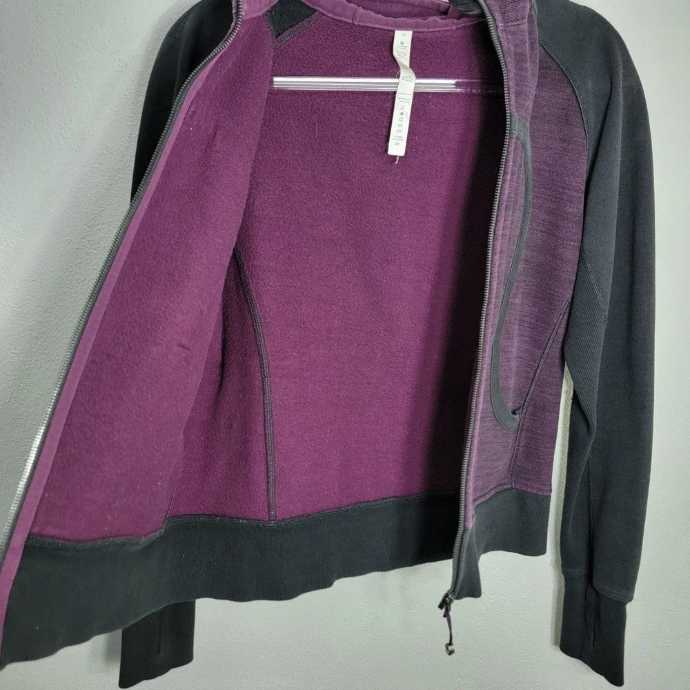 Lululemon Scuba Hoodie Full Zip Purple Heathered Black Women Size 10‎ Thumbholes